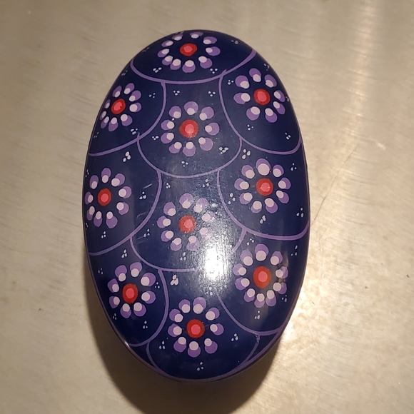 Vintage Red Clay Purple Mexican Folk Art Floral Hand Painted Oval Trinket Box - Picture 5 of 12
